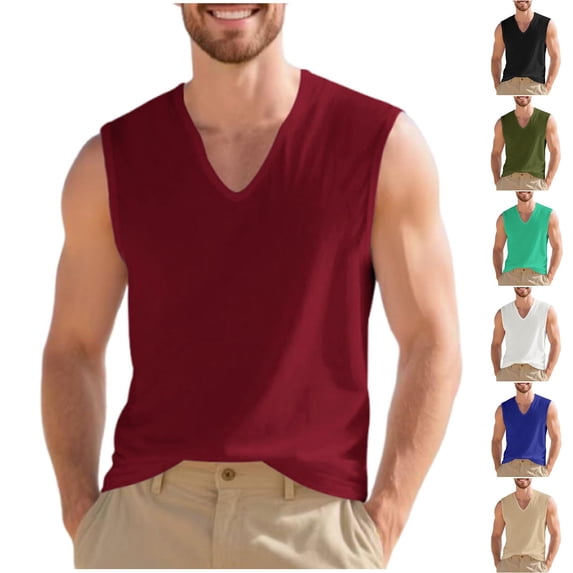 BVOFAR Cotton Tank Tops for Men Sleeveless Cut Off A-Shirts V Neck Breathable Undershirts Moisture Wicking Basic Tees Solid Color Workout Top White—Tank Tops L