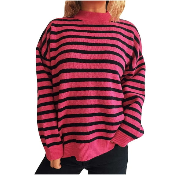 BVOFAR Cozy Sweaters for Women Soft Striped Mock Neck Pullover Oversized Long Sleeve Tops Trendy Warm Color Block Sweaters