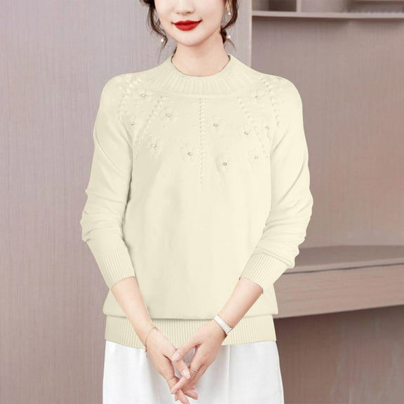 BVOFAR Cozy Sweaters for Women Stretchy Mock Neck Flower Jacquard Knit Pullover Casual Long Sleeve Solid Color Tops Cute Fall Winter Jumpers