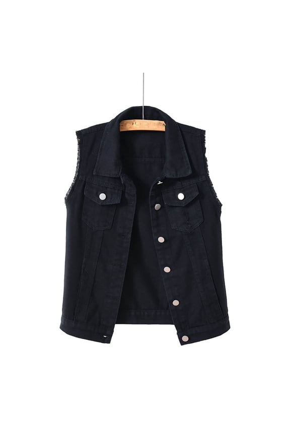 Cropped Denim Jacket for women Sleeveless Button Down Jean Vest Lapel Y2k Waistcoats Vintage Streetwear