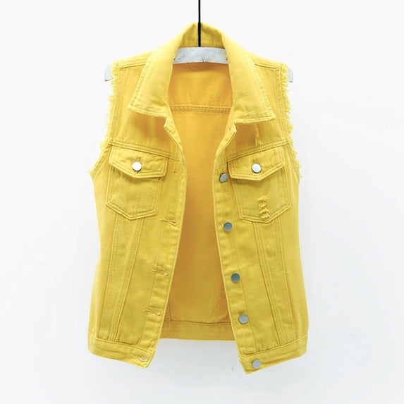 BVOFAR Cropped Denim Jacket for women Sleeveless Button Down Jean Vest Lapel Y2k Waistcoats Vintage Streetwear