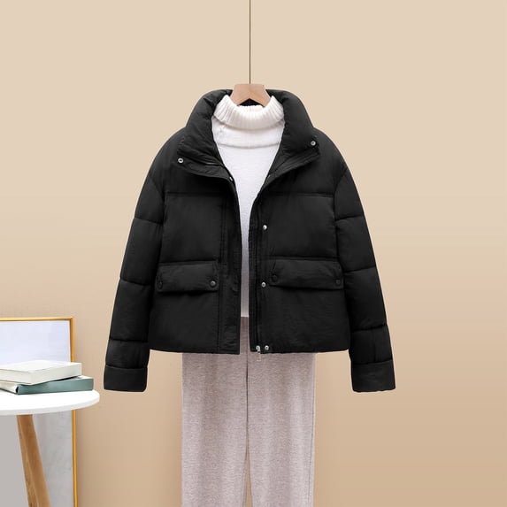 BVOFAR Cropped Puffer Jackets for Women Lightweight Zip Up Oversized Coats Warm Long Sleeve Color Block Coat Winter Casual Outwear