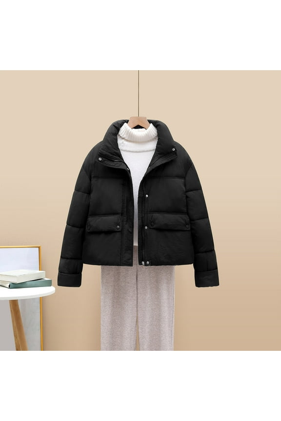 Cropped Puffer Jackets for Women Lightweight Zip Up Oversized Coats Warm Long Sleeve Color Block Coat Winter Casual Outwear