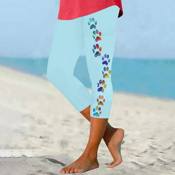 BVOFAR Cute Dog Paw Print Capri Leggings for Women High Waisted Yoga Tights Lightweight Soft Lounge Pants 2025