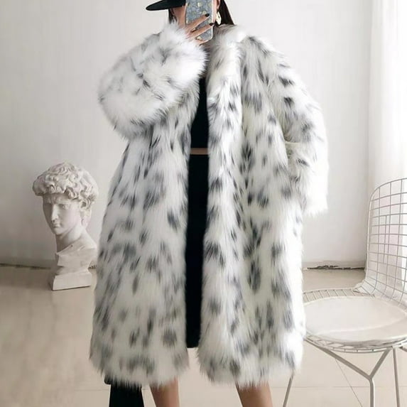 BVOFAR Faux Fur Long Winter Coats for Women Shaggy Fluffy Leopard Print Parka Cardigan Open Front Thermal Overcoat