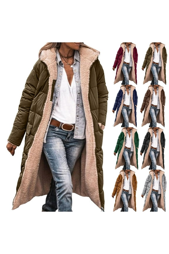 Fleece Jackets for Women Winter Warm Sherpa Lined Hooded Parka Thick Full Zip Coats Mid Length Heavy Weight Outwear