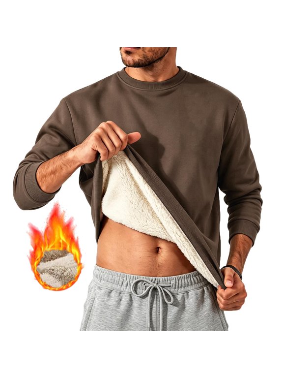 Fleece Lined Thermal Shirts for Men Winter Warm Undershirts Long Sleeve Underwear Top Athletic Base Layer Tops CoffeeS