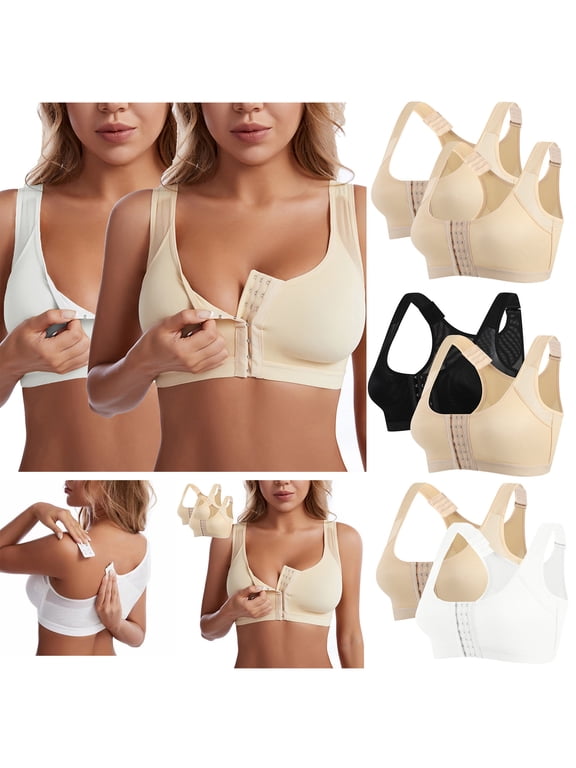 Front Closure Post Surgery Compression Bras for Women Plus Size Mastectomy Bra with Adjustable Straps Wirefree Bras 2025