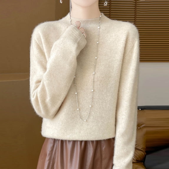 BVOFAR Fuzzy Sweaters for Women Fashion Mock Neck Long Sleeve Tops Cozy Knitted Solid Color Pullover Fall Lightweight Jumpers