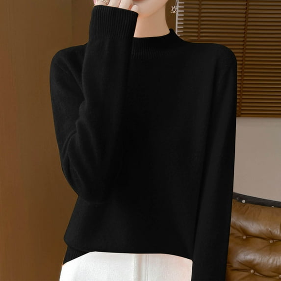 BVOFAR Fuzzy Sweaters for Women Fashion Mock Neck Long Sleeve Tops Cozy Knitted Solid Color Pullover Fall Lightweight Jumpers