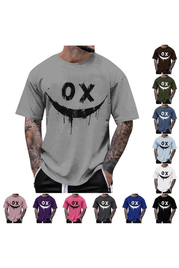 Grunge Smile Graphic Tees for Men Big and Tall Short Sleeve Shirts Casual Crew Neck Boxy T Shirt Novelty Printed Hip-Hop Tops Pink XXXXXL