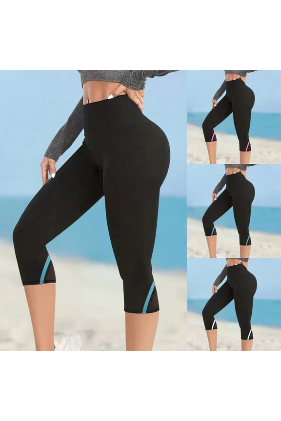 High Waist Capri Leggings for Women Tummy Control Butt Lifting Yoga Pants Stretchy 3/4 Length Workout Crop Trousers Body Shaper Athletic Capris Blue M
