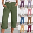 thumbnail image 1 of BVOFAR Ladies Wide Leg Capri Pants with Pockets Summer Drawstring Elastic Waist Crop Pants Loose Fit Knee Length Lounge Trousers Vacation Beach Capris Army Green M, 1 of 5