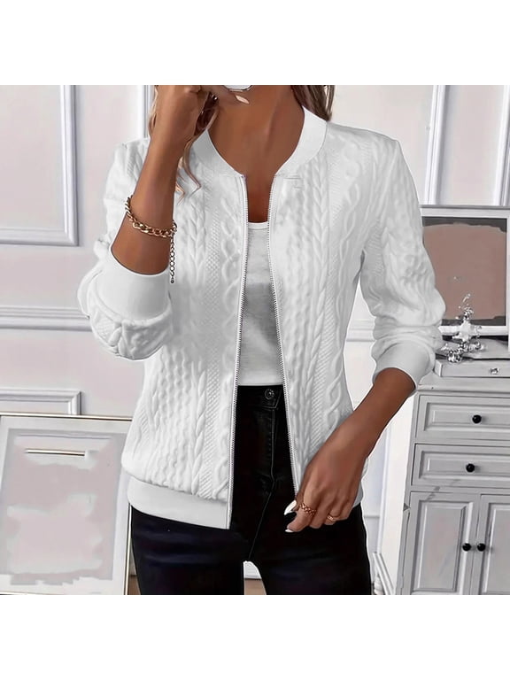 Lightweight Jackets for Women Soft Cable Knit Zip Up Cardigan Sweaters Casual Long Sleeve Slim Coats Fall Fashion Outwear