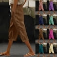 thumbnail image 1 of BVOFAR Linen Capri Pants for Women Dressy Casual Elastic High Waisted Crop Pant Comfy Solid Color Pinstripe Trousers with Pockets Pull On Pedal Pushers Purple L, 1 of 6