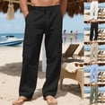 thumbnail image 1 of BVOFAR Linen Pants for Men Summer Loose Fit Lightweight Drawstring Pant Elastic Waist Casual Beach Trousers with Pockets Comfy Lounge Trouser Army Green S, 1 of 9