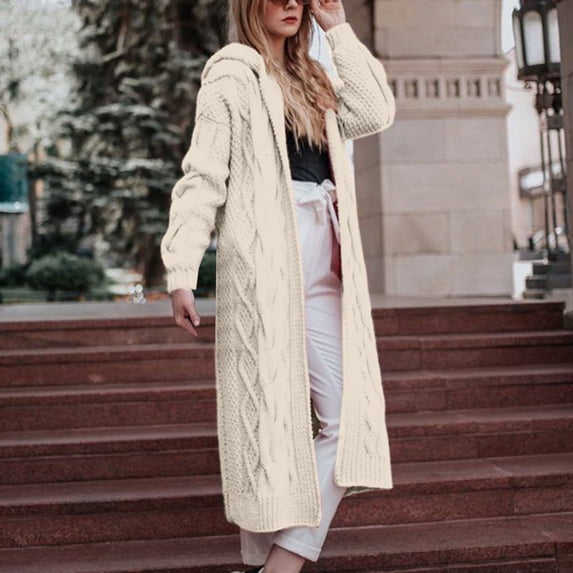 BVOFAR Long Cardigan Sweaters for Women Warm Cable Knit Open Front Sweater Coats Plus Size Long Sleeve Hooded Cardigans Fall Winter Outfits