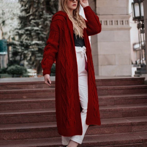 BVOFAR Long Cardigan Sweaters for Women Warm Cable Knit Open Front Sweater Coats Plus Size Long Sleeve Hooded Cardigans Fall Winter Outfits