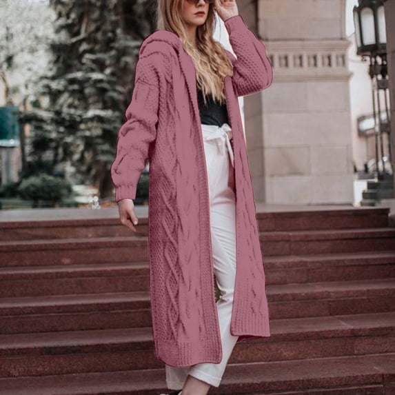 BVOFAR Long Cardigan Sweaters for Women Warm Cable Knit Open Front Sweater Coats Plus Size Long Sleeve Hooded Cardigans Fall Winter Outfits
