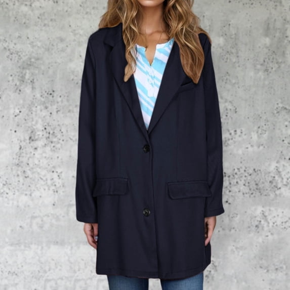 BVOFAR Long Jackets for Women Business Fashion Long Sleeve Notch Lapel Plus Size Blazers Casual Open Front Button Up Suit Coats Work Office Jacket