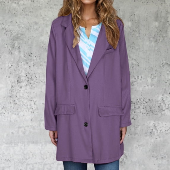 BVOFAR Long Jackets for Women Business Fashion Long Sleeve Notch Lapel Plus Size Blazers Casual Open Front Button Up Suit Coats Work Office Jacket