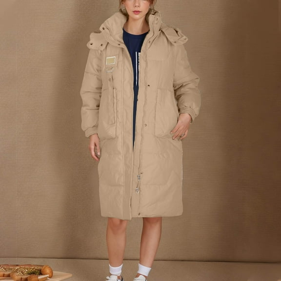 BVOFAR Long Puffer Coats for Women Warm Thicken Hooded Quilted Jacket Lightweight Zip Up Soft Parka Winter Long Sleeve Thermal Jacket