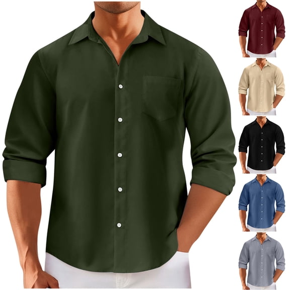 BVOFAR Long Sleeve Shirts for Men Relaxed Fit Collared Work Blouses Button Down Untucked Dress Shirts Summer Beach Vacation Tops