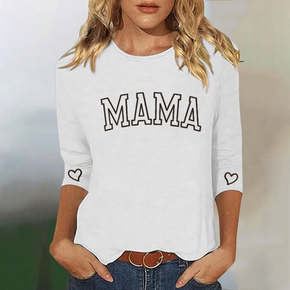 BVOFAR Mama Shirts for Women Round Neck 3/4 Sleeve T-Shirts Casual Letter Print Tops Mother's Day Gifts Loose Fit Tees