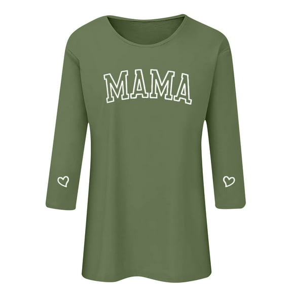 BVOFAR Mama Shirts for Women Round Neck 3/4 Sleeve T-Shirts Casual Letter Print Tops Mother's Day Gifts Loose Fit Tees