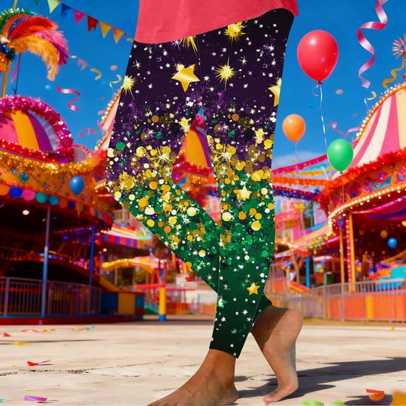 BVOFAR Mardi Gras Leggings for Women High Waist Dance Tights Fat Tuesday Holiday Pants Carnival Season Drip for Party Parade