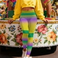 thumbnail image 1 of BVOFAR Mardi Gras Leggings for Women Purple Green Yellow High Waist Yoga Pants Stretchy Striped Bottoms Carnival Season Outfits for Party Parade, 1 of 5