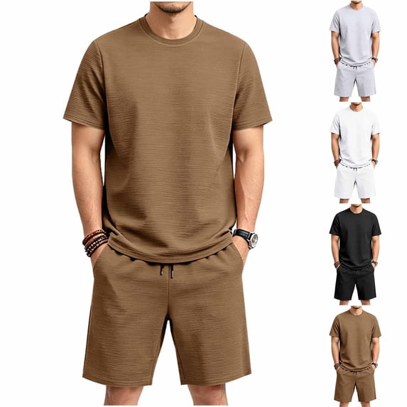 BVOFAR Men's 2 Piece Outfits Relaxed Fit Short Sleeve T Shirt & Shorts Set Summer Casual Tracksuit Beach Vacation 2 Piece Black L