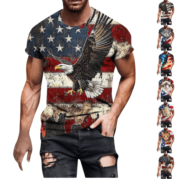 BVOFAR Men's 4th of July Shirts Summer Patriotic American Flag Print Tees Lightweight Crew Neck Tops Beach Short Sleeve T Shirt Hot Pink M