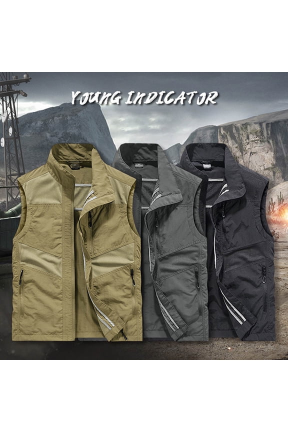 Men's Casual Lightweight Outdoor Vest Utility Work Vest Jackets Big and Tall Fishing Photo Travel Safari Waistcoats Khaki—Tank Tops L