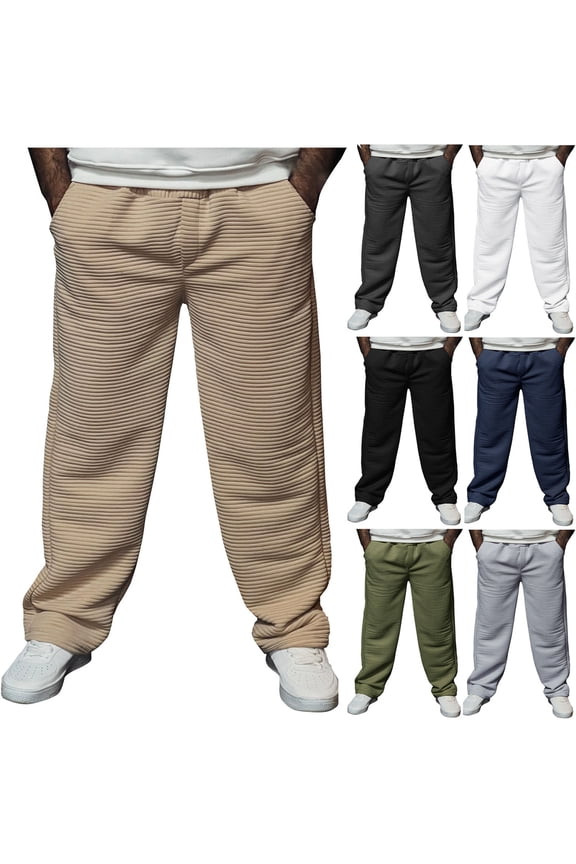 Men’s Casual Pants Loose Fit Drawstring Jacquard Pant Soft Knit Pattern Design Trousers for Daily wear White M