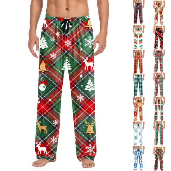 BVOFAR Men's Christmas Pajama Pants Soft Plaid Lounge Pants Festive Holiday PJ Bottoms with Pockets Comfortable Homewear Multicolor L