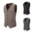 thumbnail image 1 of BVOFAR Men's Herringbone Suit Vests Vintage Tweed Wool Blend Waistcoats Formal Groomsmen Prom Wedding Outfits Coffee S, 1 of 5