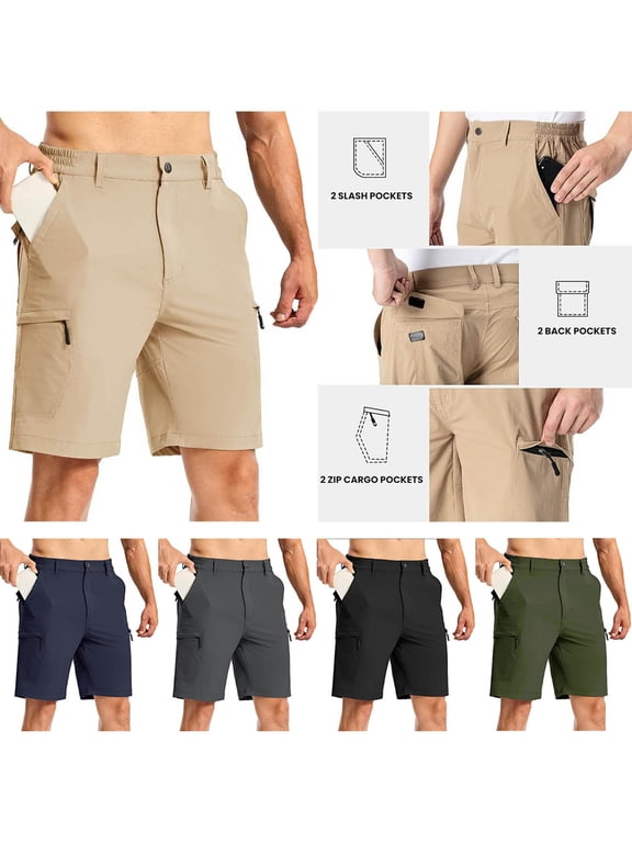 Men's Hiking Cargo Shorts 9" Lightweight Outdoor Shorts for Men Trip Golf Camping Casual Shorts with 6 Pockets Khaki L