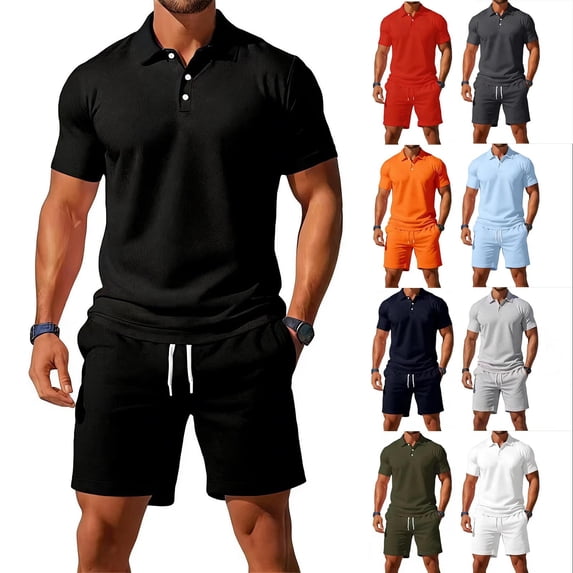 BVOFAR Men's Outfits 2 Piece Summer Tracksuits Casual Sports Henley Shirt and Shorts Set Drawstring Jogging Gym Workout Outfits with Pockets Light Blue M