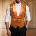 thumbnail image 1 of BVOFAR Men's Sequin Vest Formal V-neck Slim Fit Shiny Waistcoat Two Buttons Suit Vest for Stage Host Prom Party Orange XXL, 1 of 9