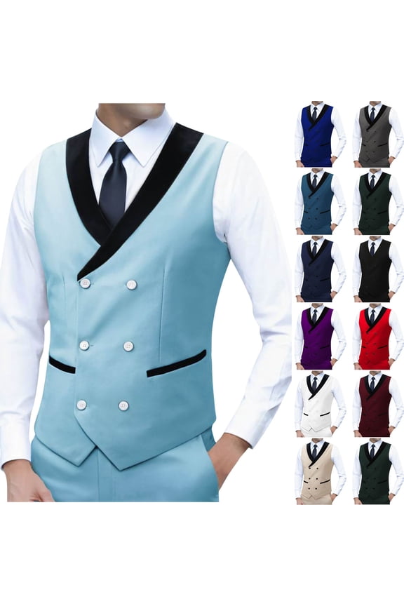 Men's Slim Fit Waistcoat Dressy Double Breasted Suit Vest Formal V Neck Banquet Waistcoats Wedding Guest Western Tuxedo Vests Beige—Tank Tops M