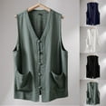 thumbnail image 1 of BVOFAR Men's Summer Linen Suit Vests Big and Tall Retro Button Up Classic Waistcoats Casual V Neck Sleeveless Vest Wedding Groomsmen Waistcoat Army Green—Tank Tops M, 1 of 4