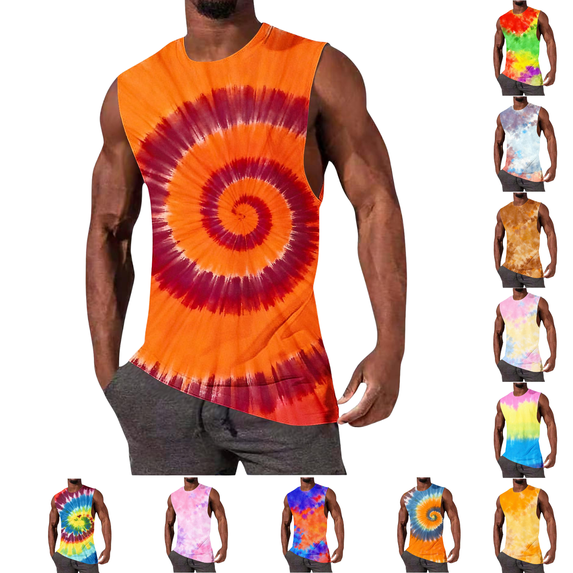 BVOFAR Men's Tie Dye Tank Tops Summer Sleeveless Shirts Workout Athletic Active Shirts Relaxed Fit Crew Neck Tanks Beach Summer Top Brown S