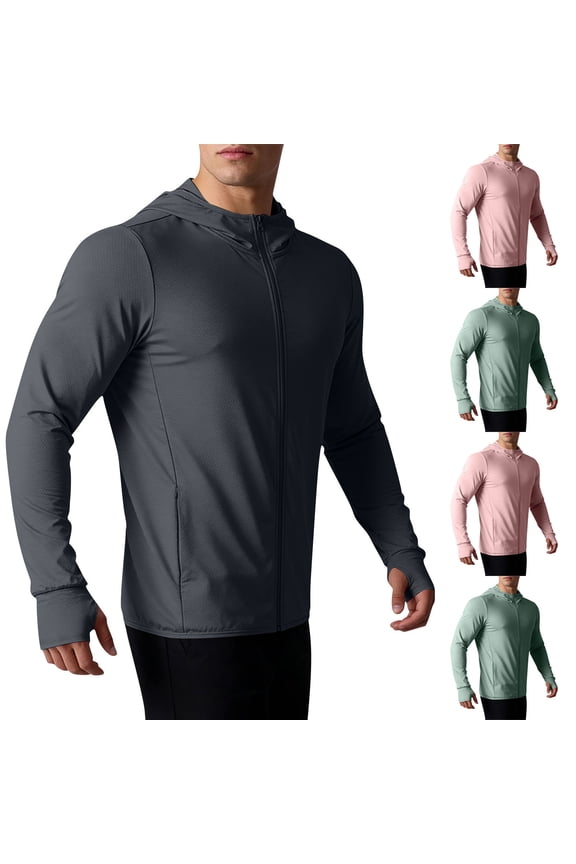 Men's UPF 50+ Sun Protection Jackets Big and Tall Lightweight Outdoor Jacket with Zipper Pockets Long Sleeve Fishing Hiking Performance Hoodies Dark Gray XXXL