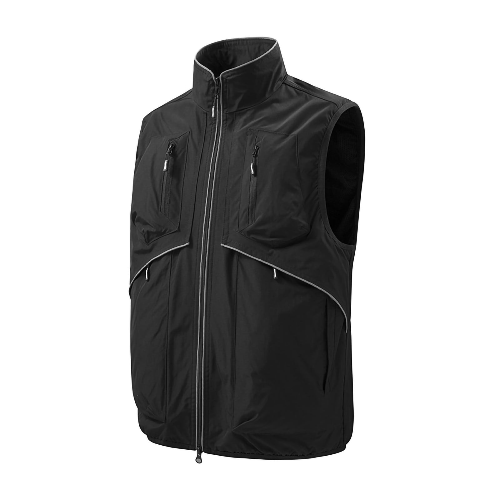 BVOFAR Men's Windproof Vest Outerwear Big and Tall Lightweight Golf Vests with Zipper Pockets Softshell Sleeveless Jacket for Running Hiking Sports Cycling Black XXL