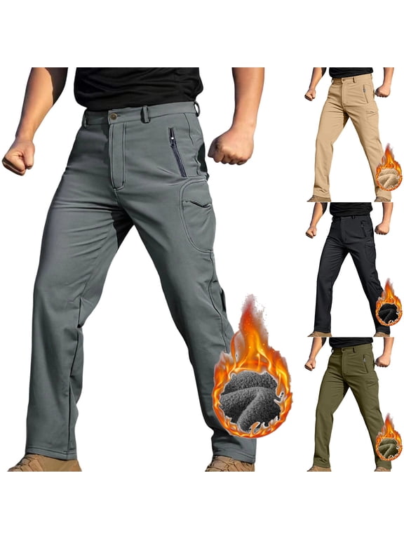 Men's Winter Work Pants Fleece Lined Softshell Snow Ski Pant Waterproof Insulated Cargo Hiking Trousers with Pockets Gray XXL