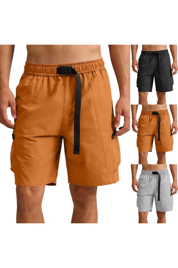 Men's Work Shorts Loose Fit Straight Leg Utility Shorts with Belt Lightweight Solid Color Shorts with Pockets Orange L