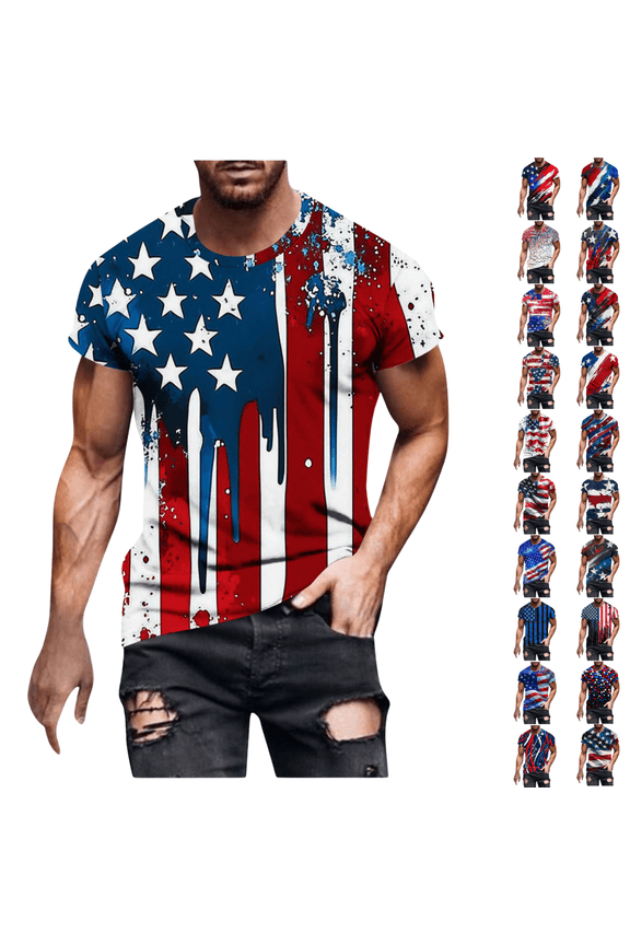 Mens 4th of July Tops Casual Patriotic USA Flag Print Pattern Tees Trendy Crewneck Shirts Breathable Short Sleeve T Shirt 250 Years of Freedom Shirts Independence Day Tee Red XXXL