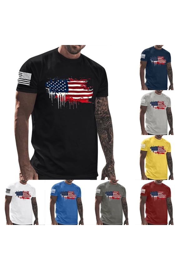Mens 4th of July Shirts Casual Patriotic Stars and Stripes Graphic Tees Trendy Crewneck Tops Streetwear Short Sleeve T Shirt Gray XL