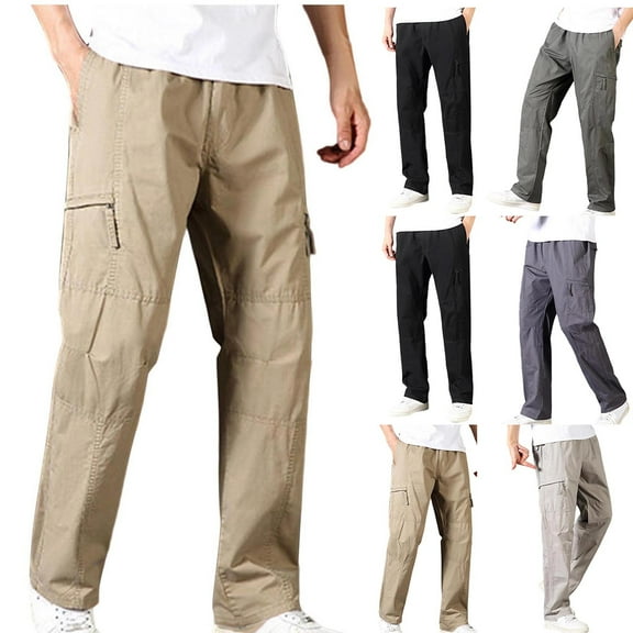 BVOFAR Mens Big and Tall Cargo Pants Loose Straight Leg Pant with Zipper Pockets Casual Elastic Waists Joggers Hiking Running Trousers